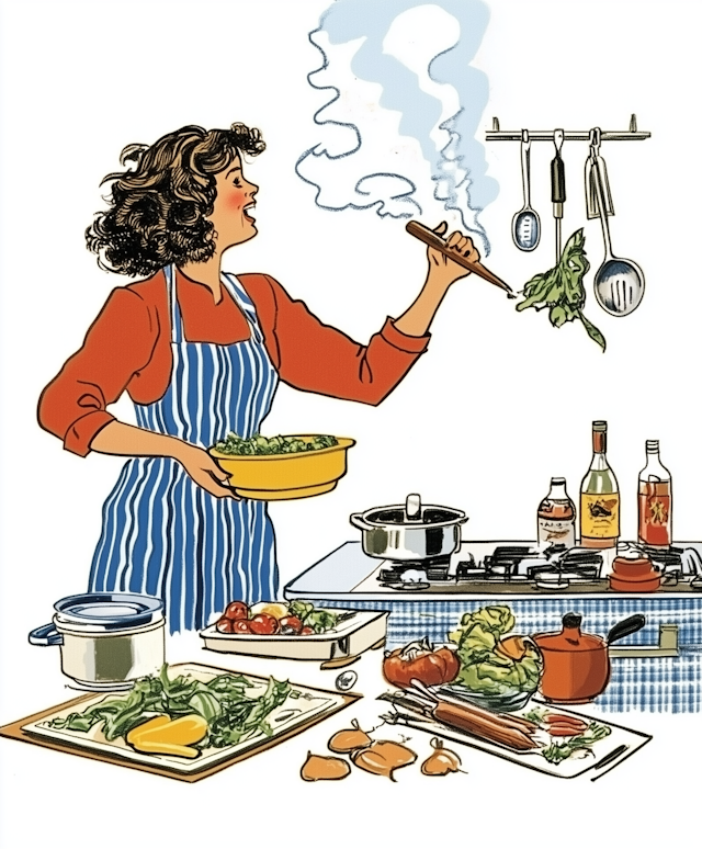 Woman Cooking in Vibrant Kitchen