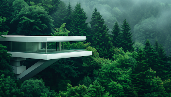Modernist Architecture in Lush Forest