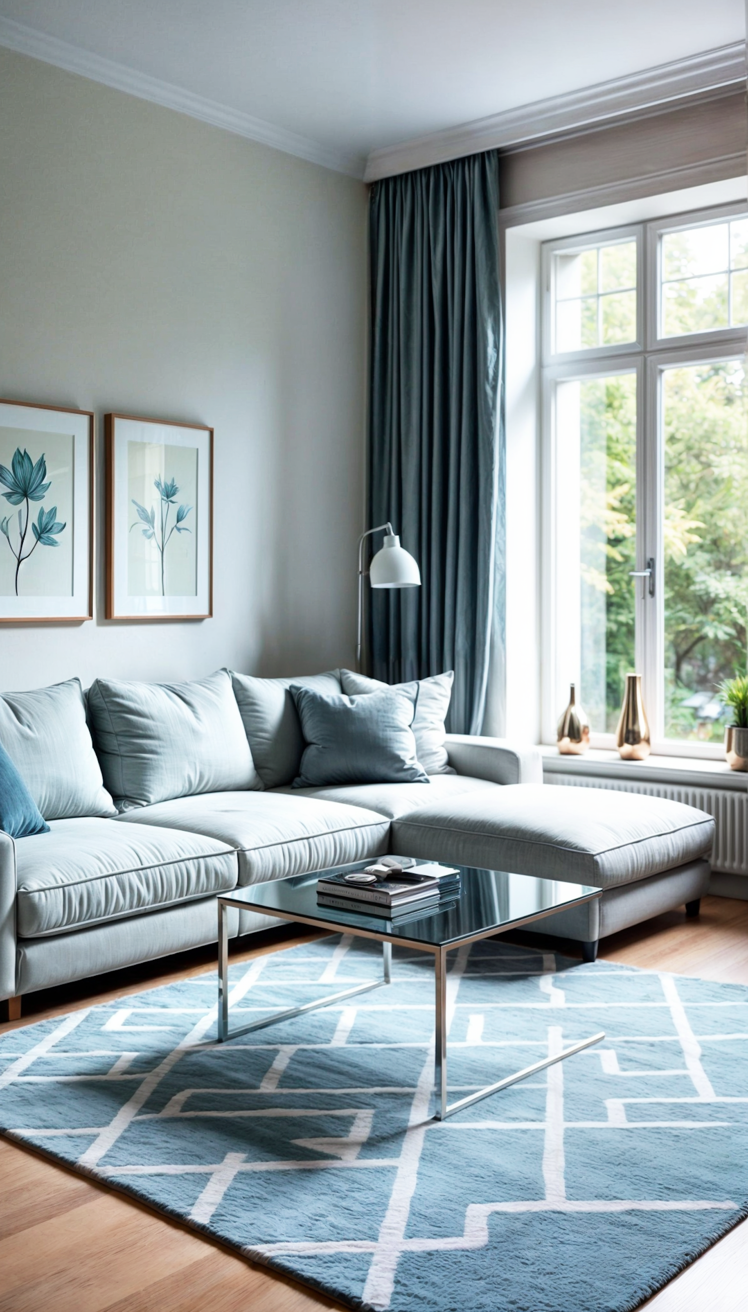 Modern Living Room with Blue Sectional Sofa