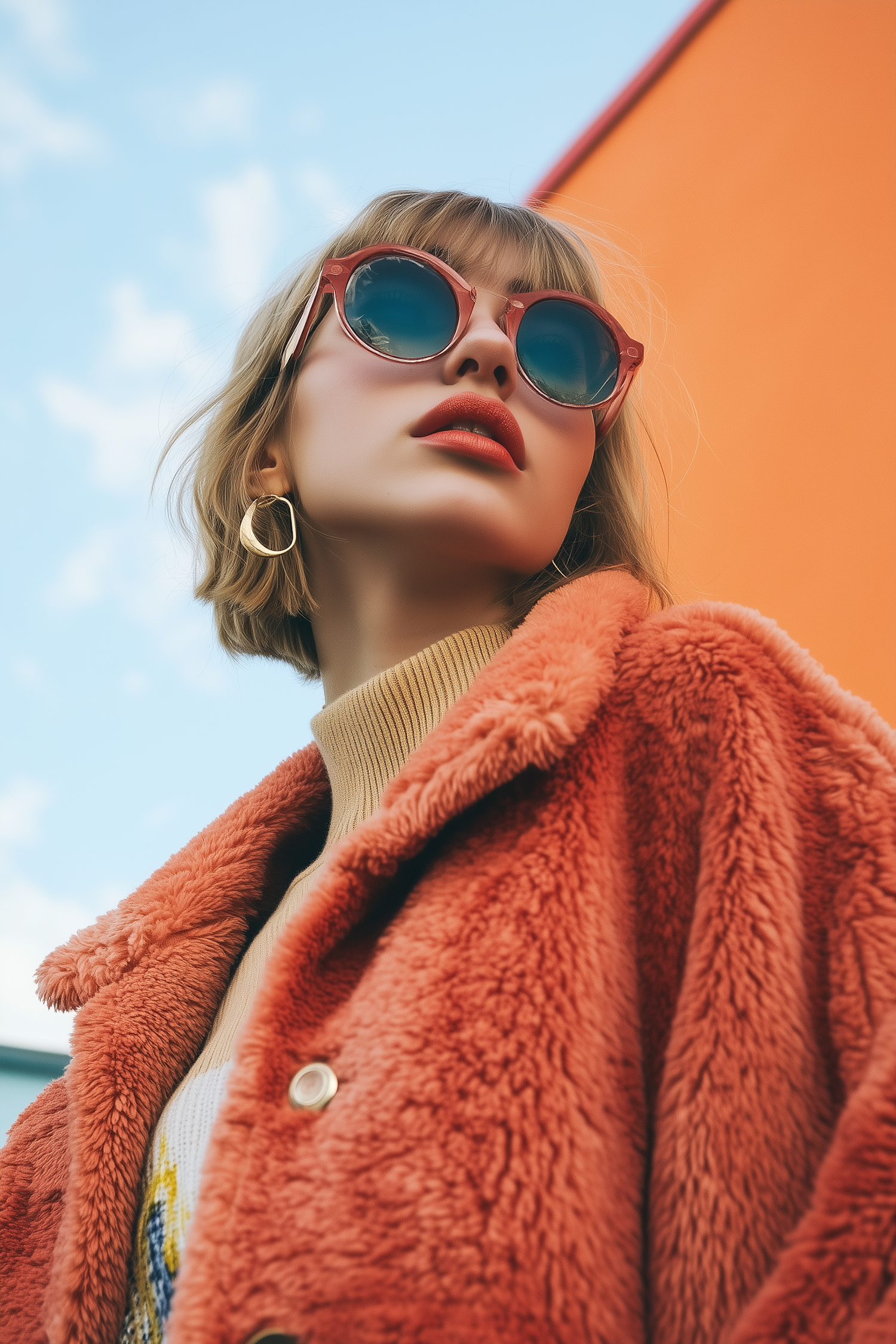 Chic Woman in Orange Coat