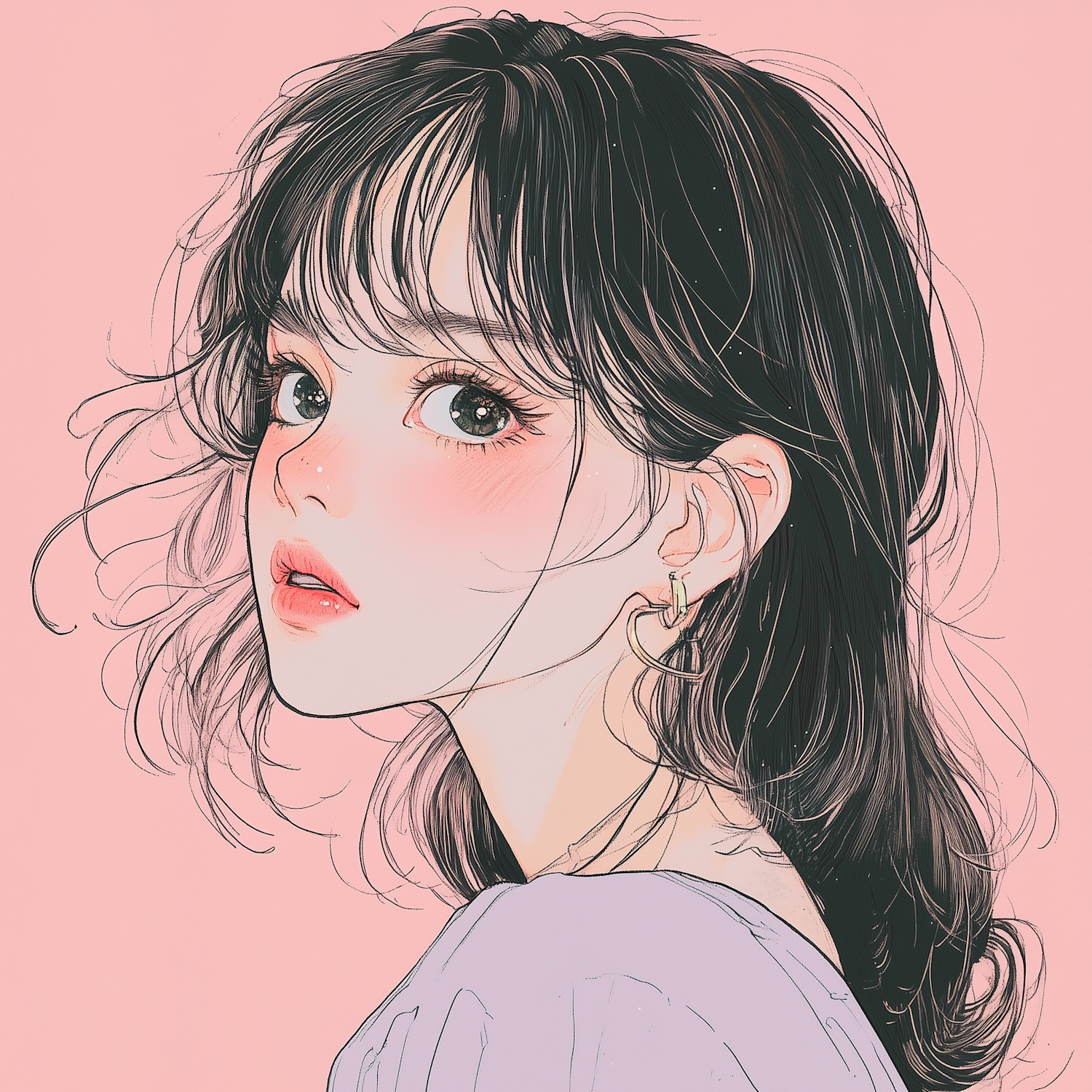 Thoughtful Young Woman Illustration