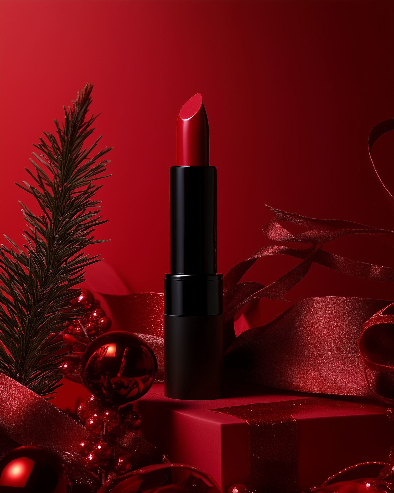 Festive Red Lipstick Scene