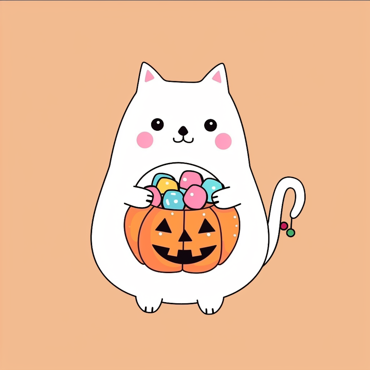 Cartoon Cat with Halloween Candy