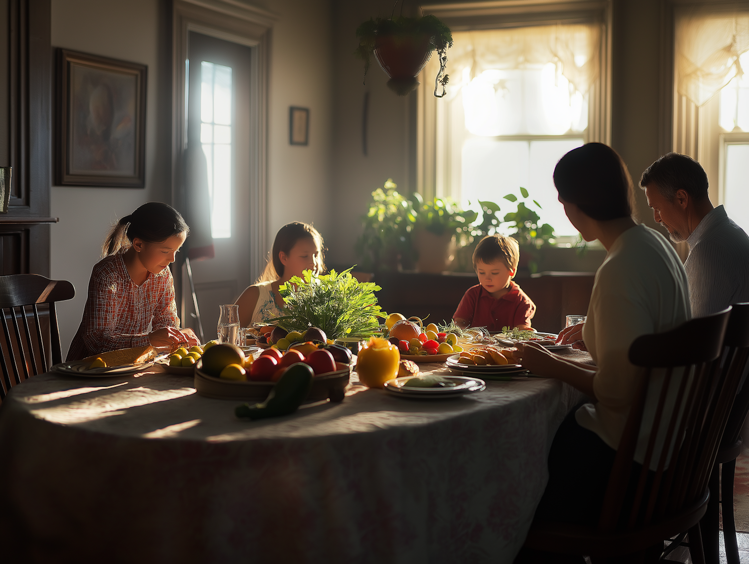 Family Gathering Around Dining Table