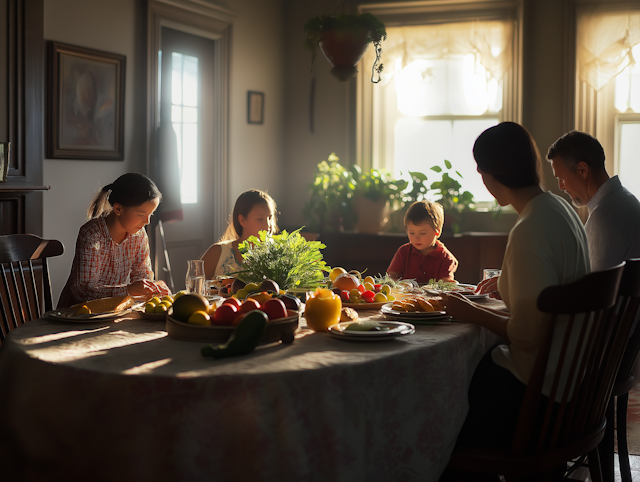 Family Gathering Around Dining Table