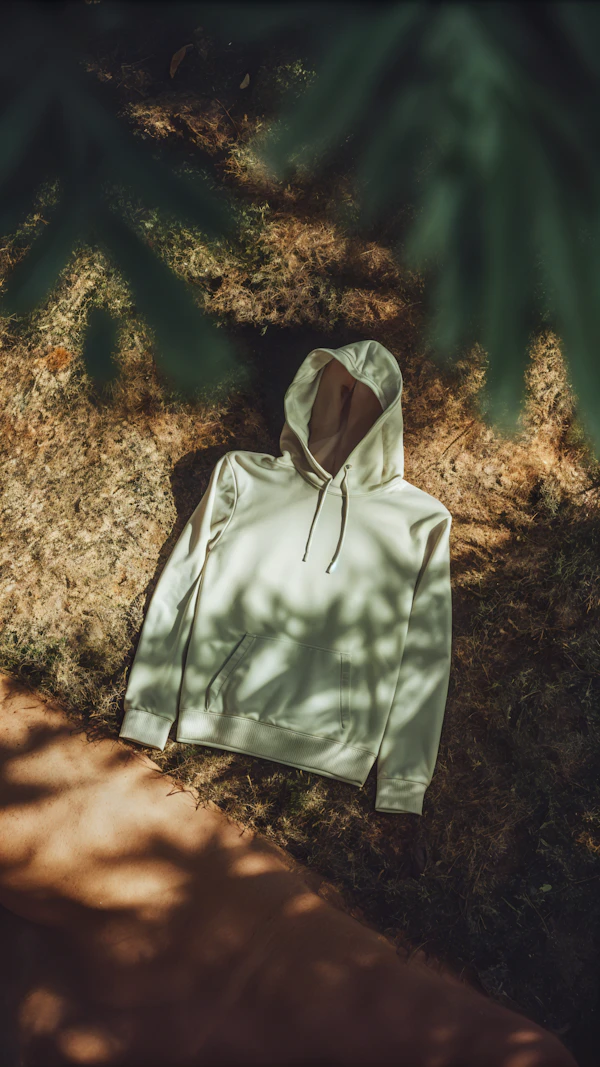 Hoodie on Grass with Dappled Sunlight