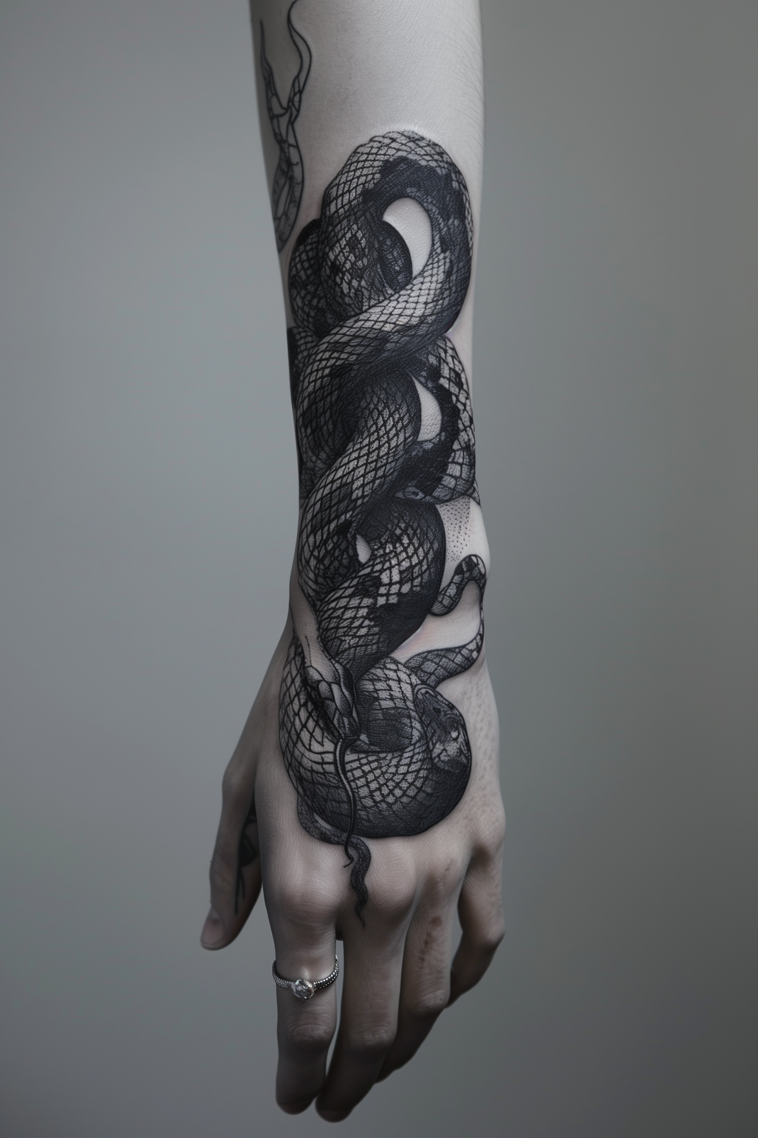 Tattooed Arm with Snake Design