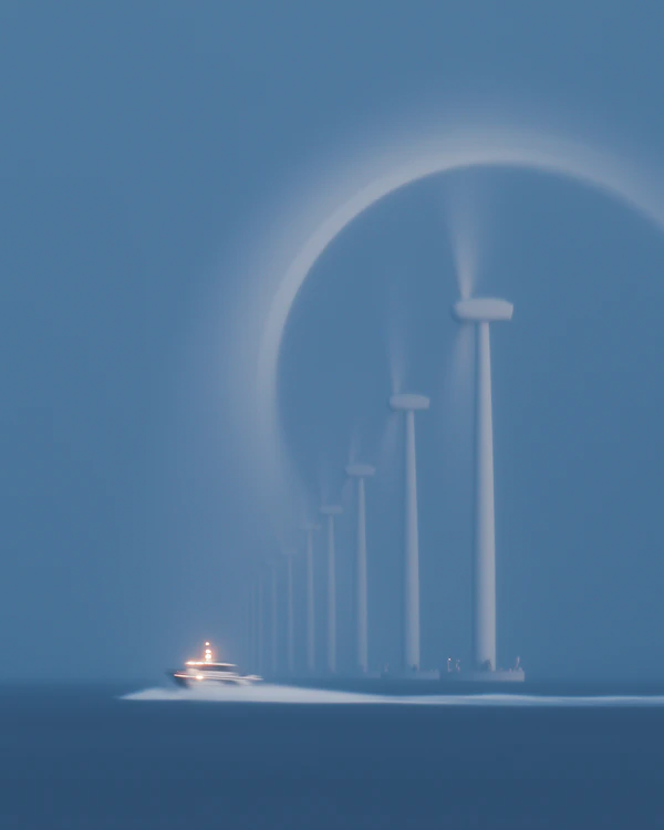 Serene Seascape with Turbines