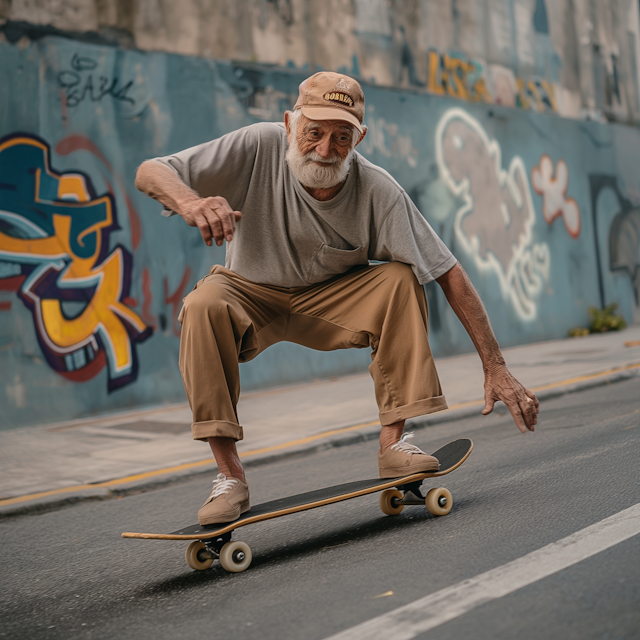 Elderly Man Skateboarding