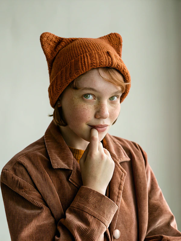 Contemplative Individual with Orange Knit Hat