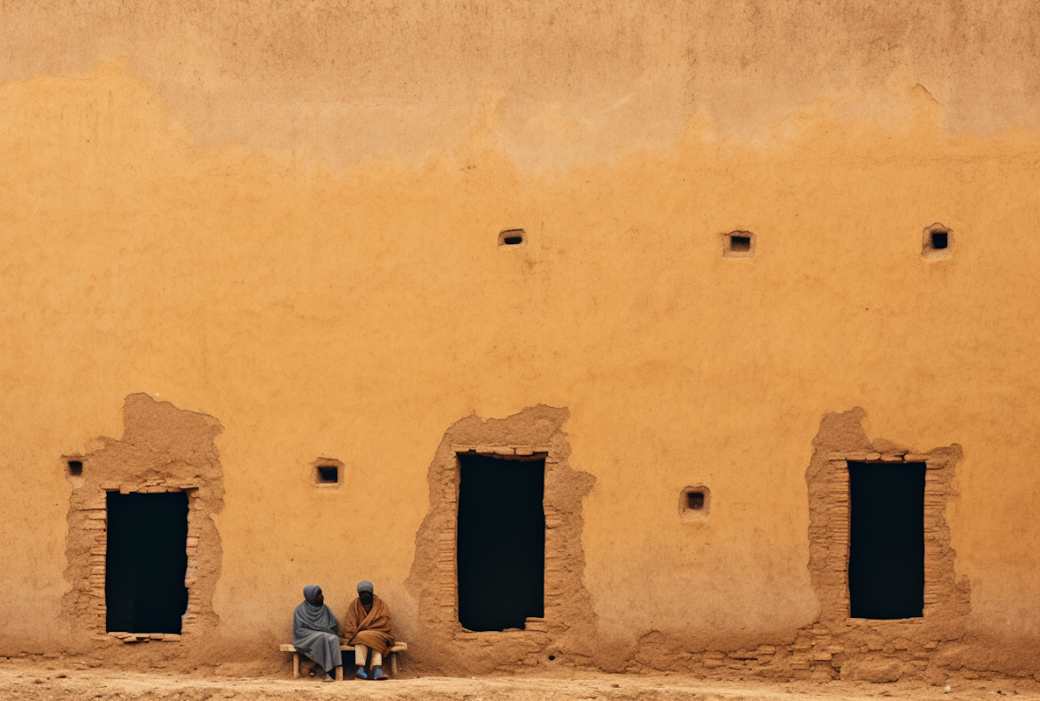 Timeless Tranquility: Companions Beside the Ochre Wall