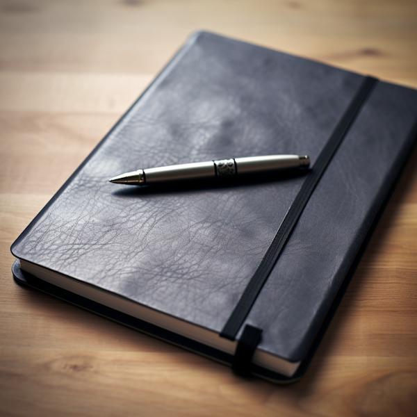 Elegant Black Leather-Textured Notebook with Sleek Metal Ballpoint Pen