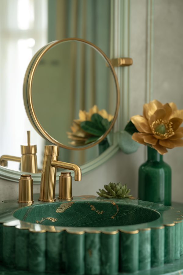 Elegant Bathroom with Green and Gold Design