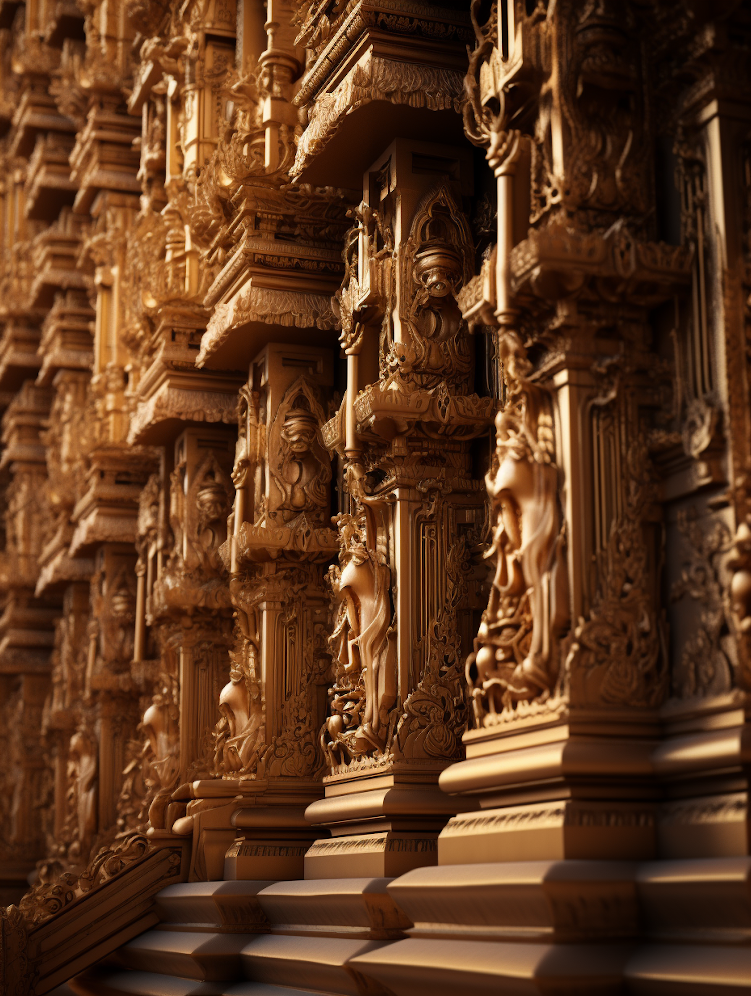 Golden-Brown Wooden Carvings of Mythological Relief