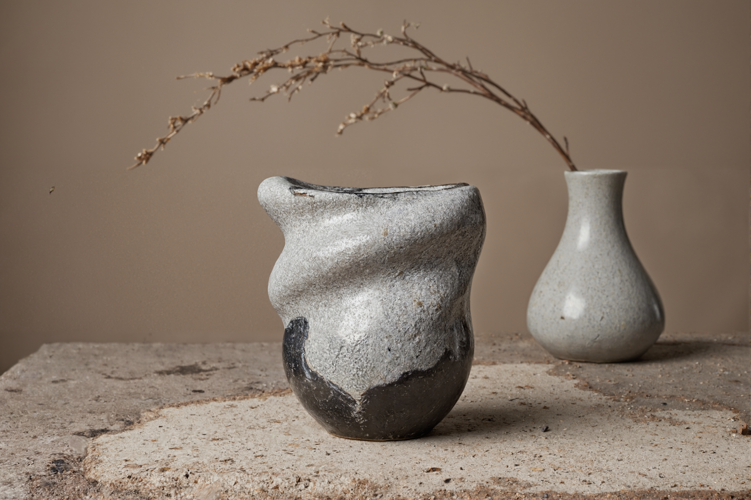 Ceramic Vases on Stone Surface