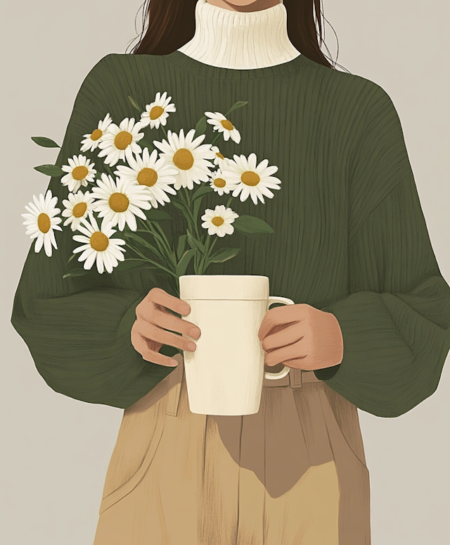 Woman with Daisies Illustration