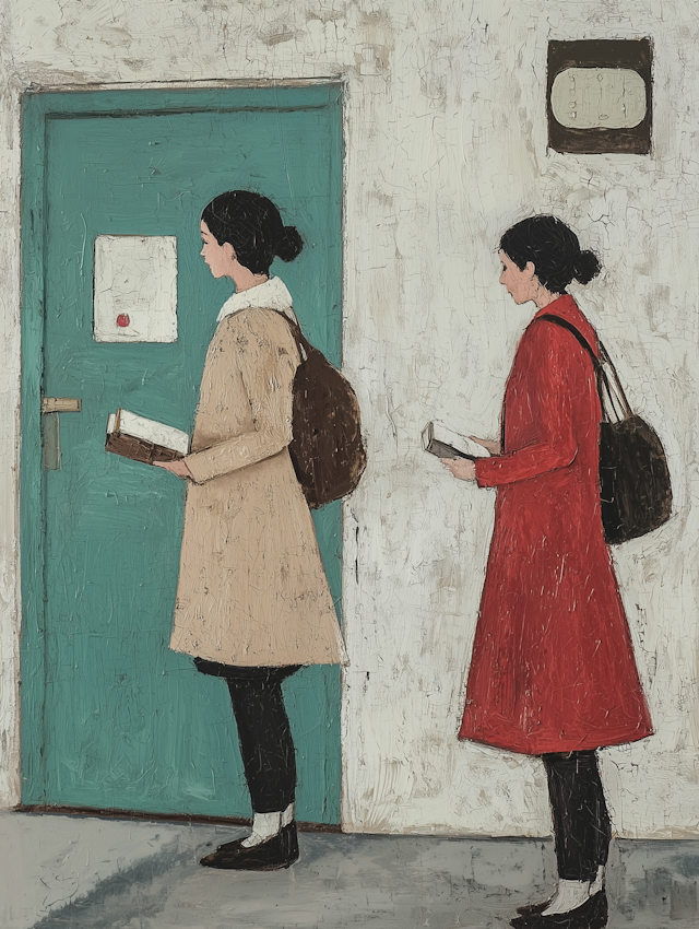 Women in Front of Teal Door