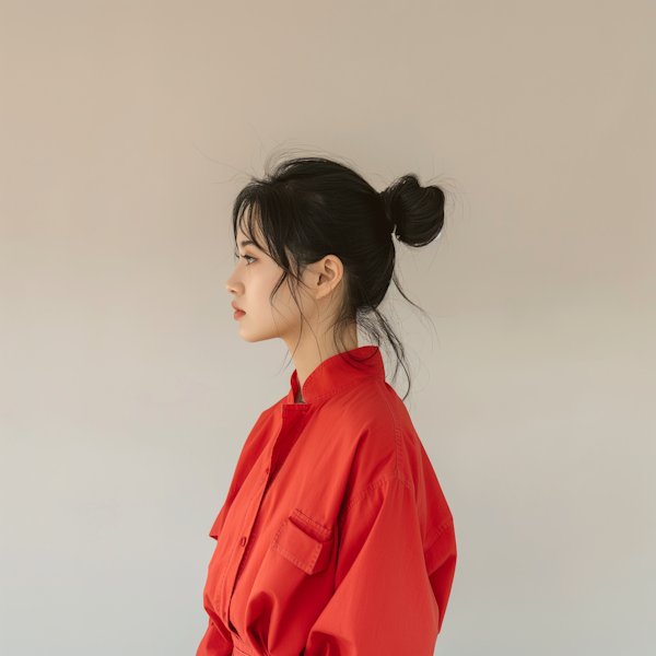 Serene Woman in Red Shirt