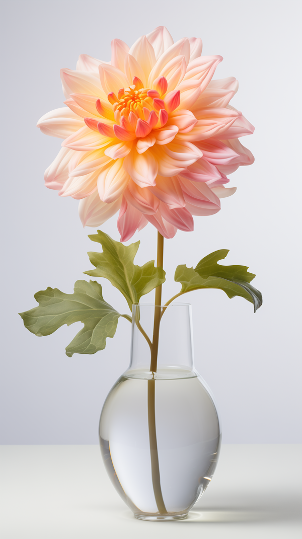 Peach Dahlia in Glass Vase