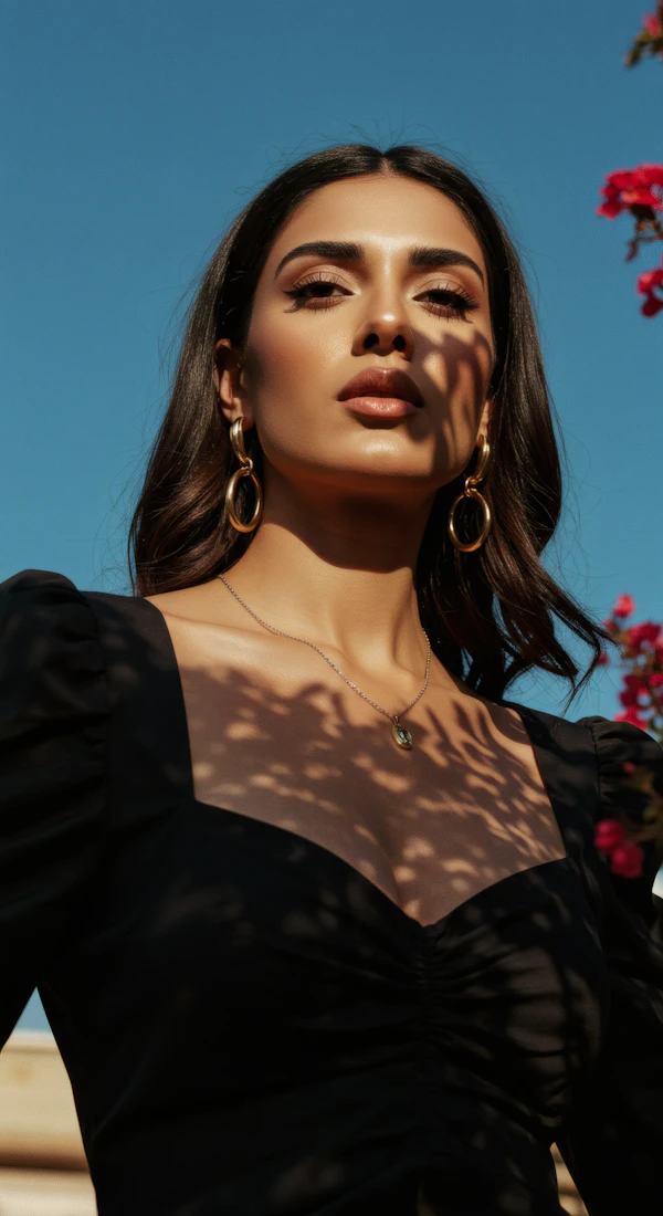 Elegant Woman with Leaf Shadows