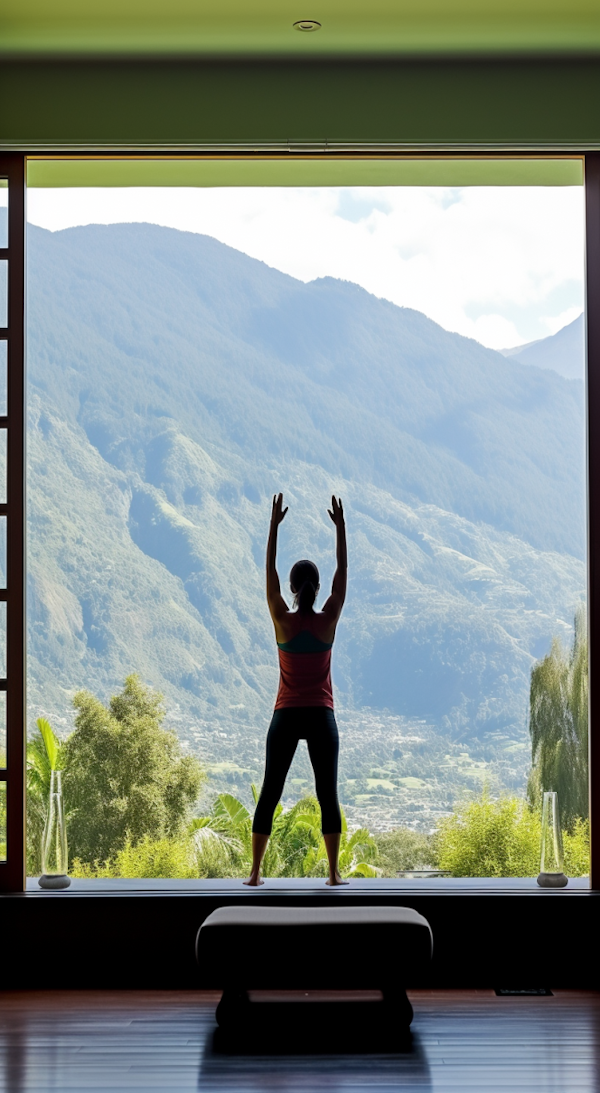 Serenity Amidst the Mountains: Yoga Silhouette