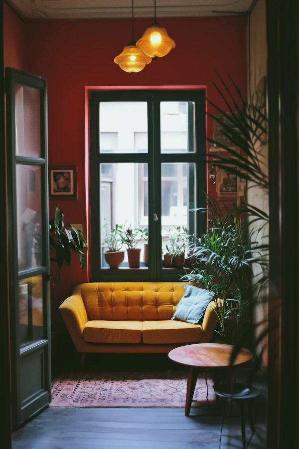 Cozy Interior with Yellow Sofa