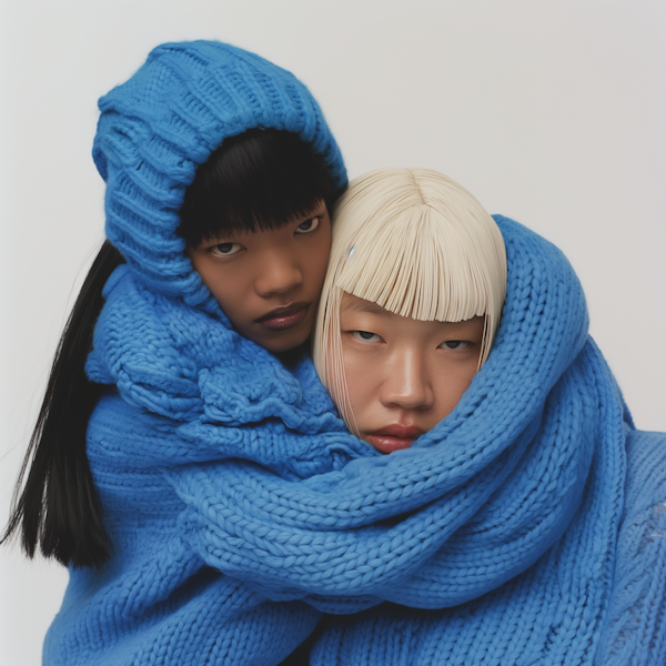 Intertwined Figures in Blue Knit