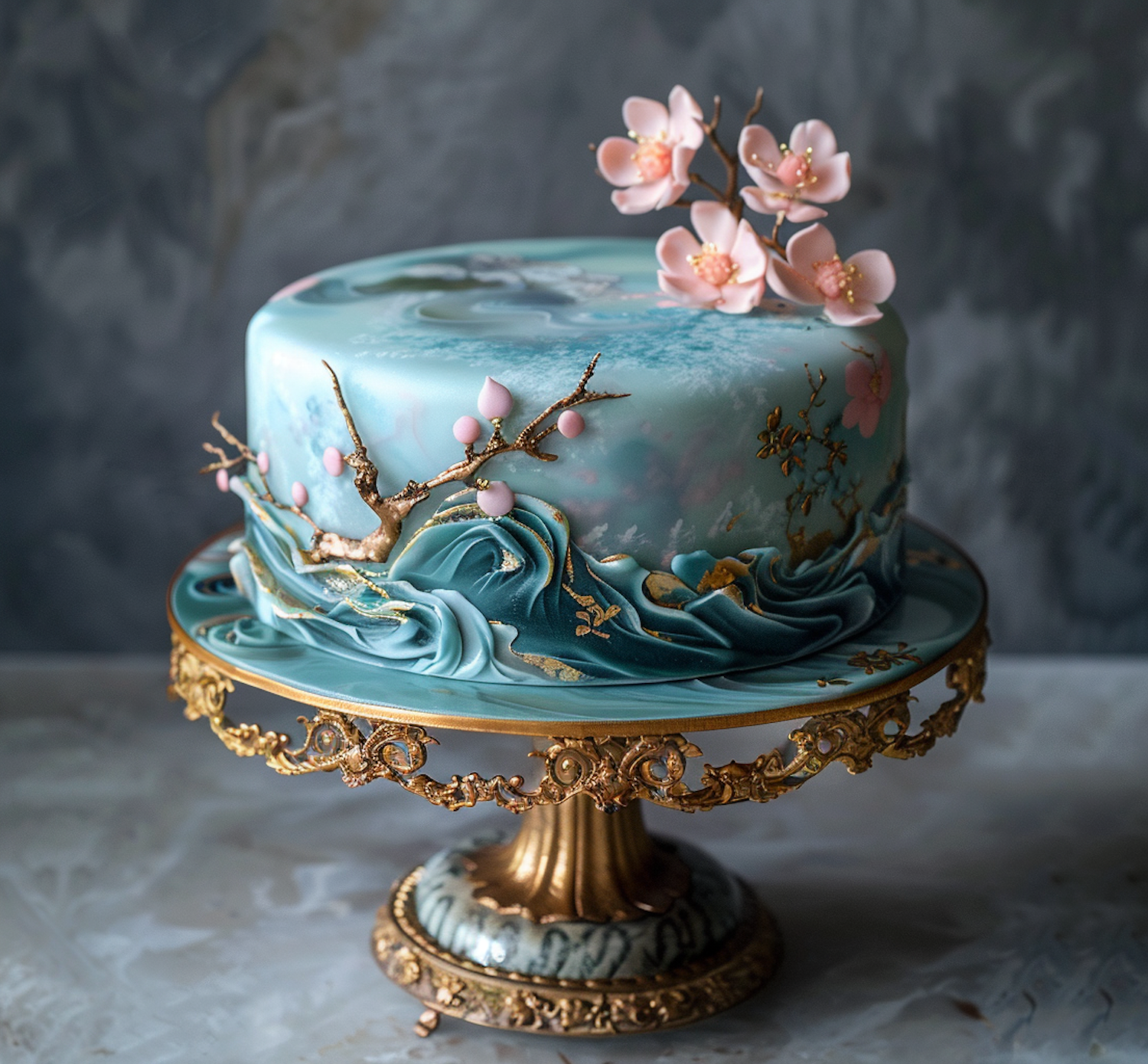 Elegant Cherry Blossom Themed Cake