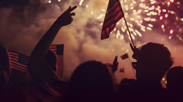 Celebratory Fireworks with American Flag