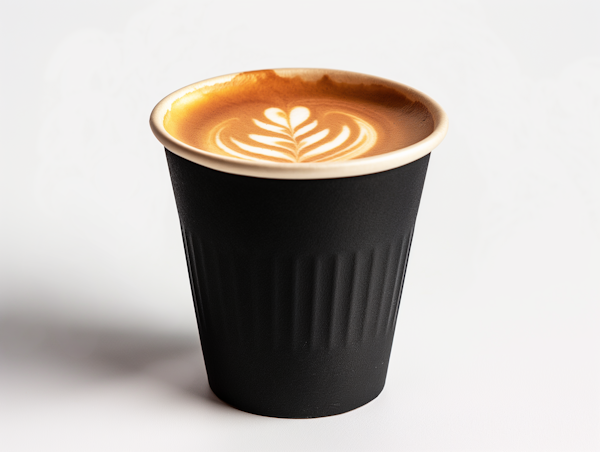 Artistic Latte in Black Coffee Cup