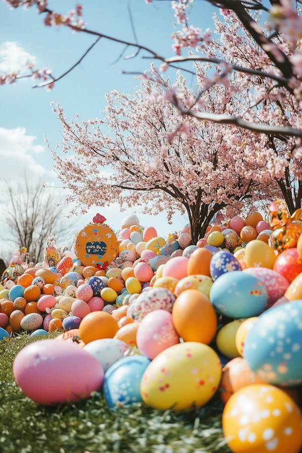 Easter Celebration Under Cherry Blossoms