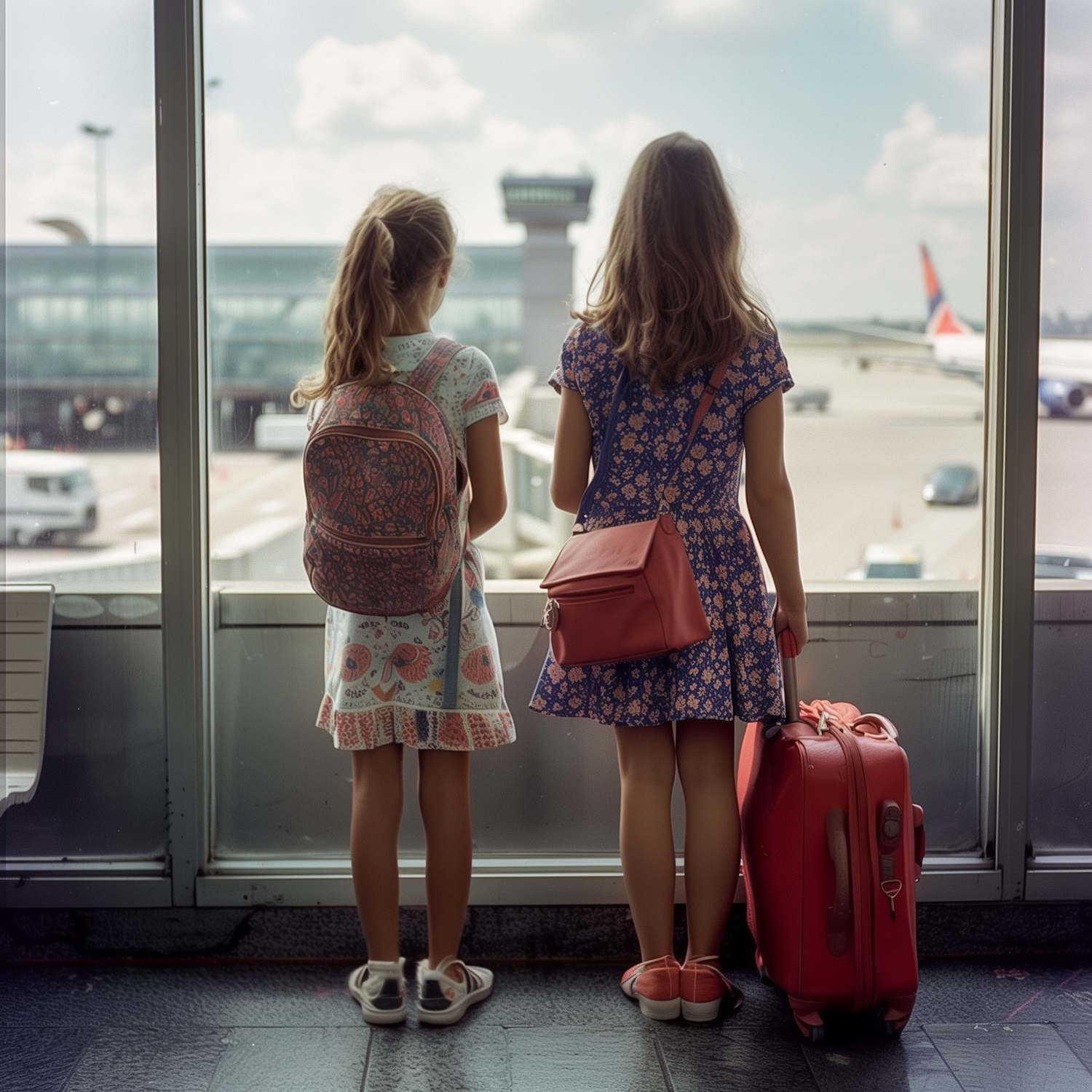 Young Girls at Airport Terminal