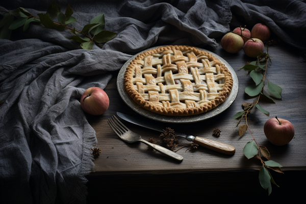 Rustic Lattice-top Apple Pie on Wooden Table