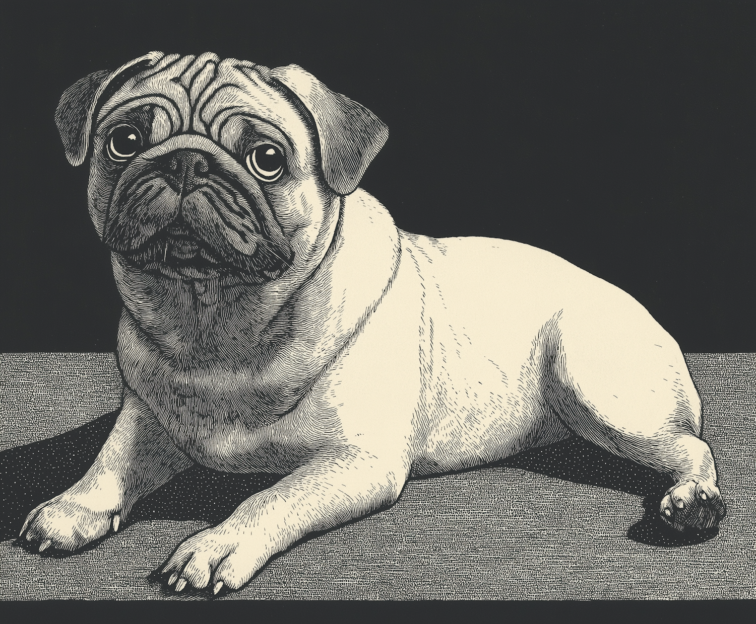 Monochromatic Etched Pug Illustration