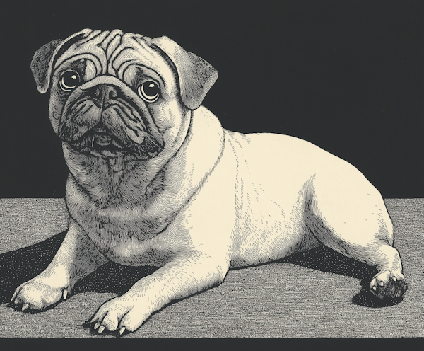 Monochromatic Etched Pug Illustration