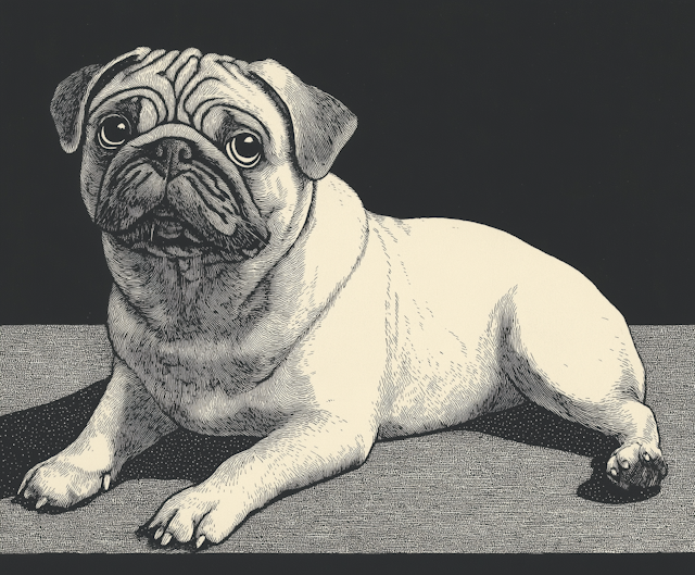 Monochromatic Etched Pug Illustration