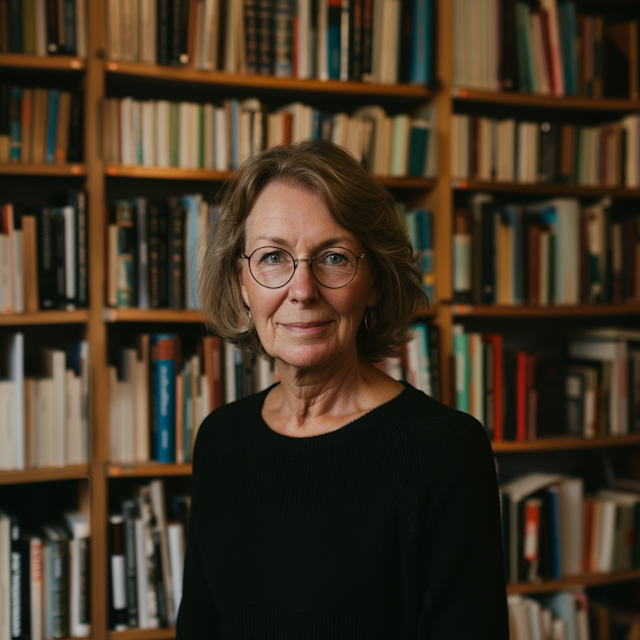 Confident Middle-aged Woman in Library