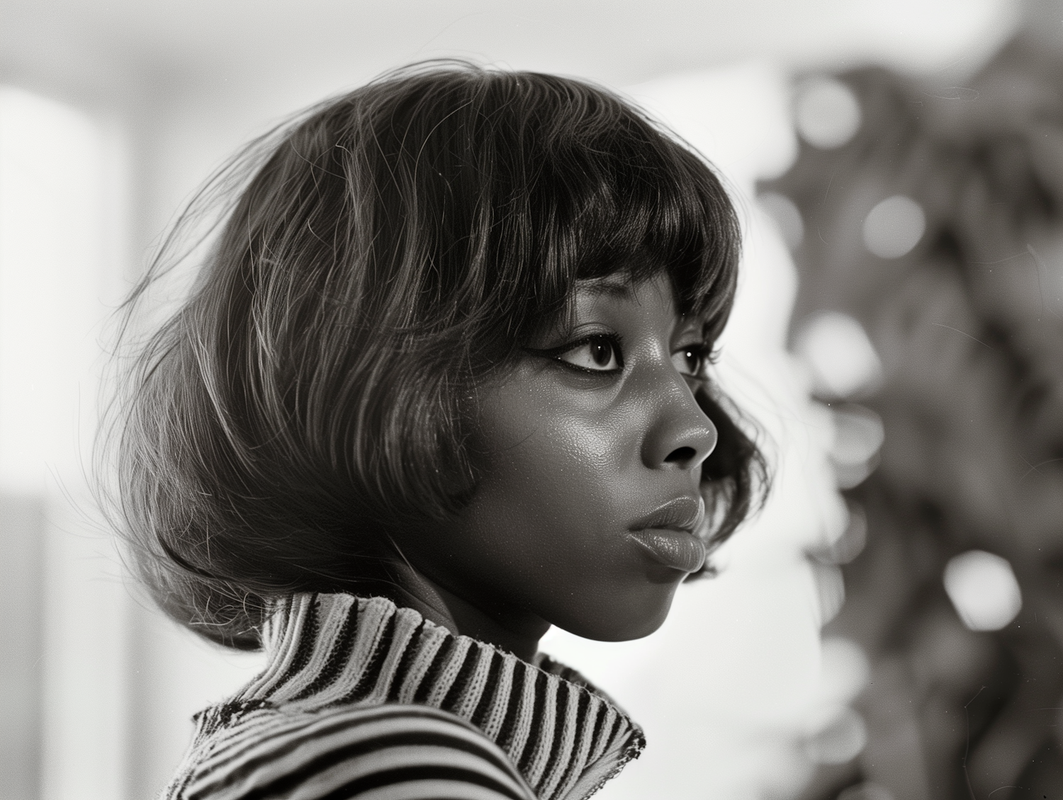 Contemplative African Woman in Black and White