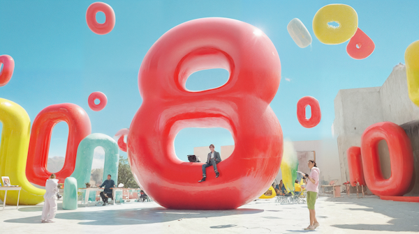 Surreal Scene with Oversized Numbers