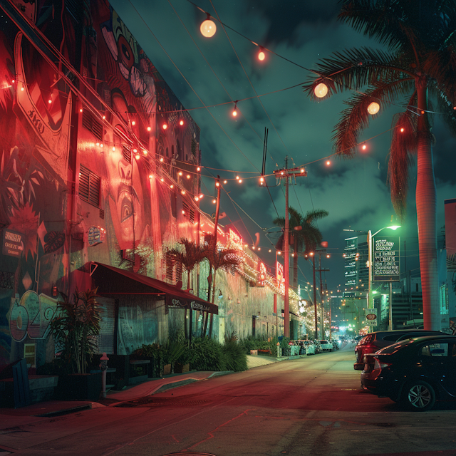 Vibrant Urban Street Scene at Night