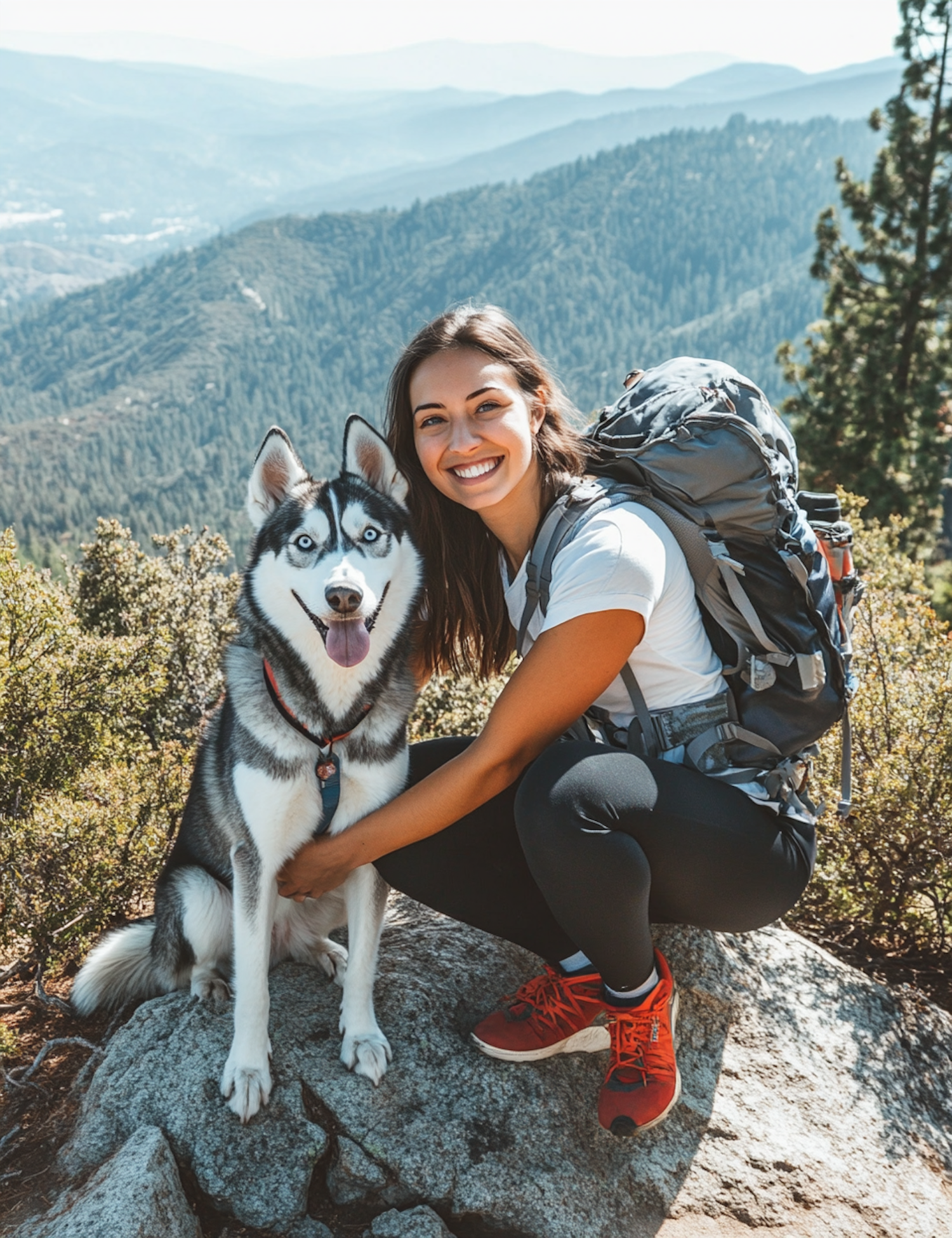 Woman_and_Siberian_Husky_Enjoying_Mountain_View