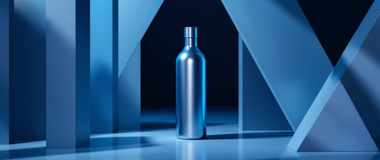 Sleek Metallic Bottle with Geometric Backdrop