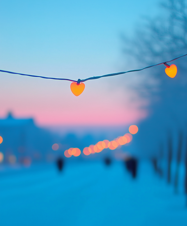 Heart-Shaped Lights Against Winter Sky