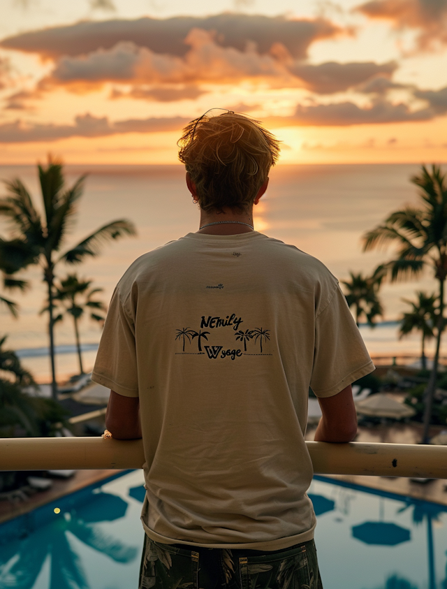 Young Man Enjoying Sunset Over Sea