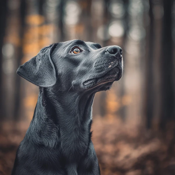 Attentive Black Labrador in Forest