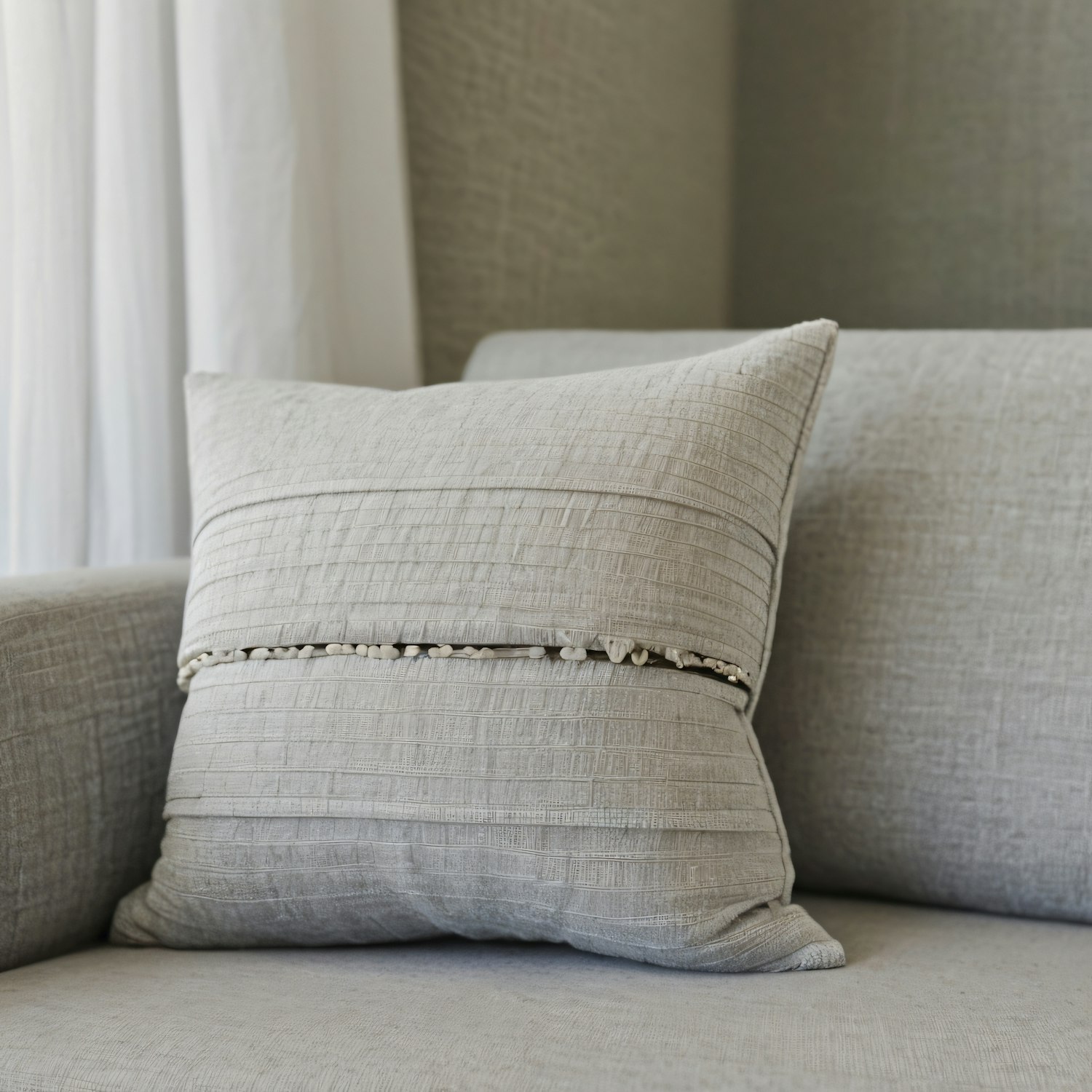 Textured Gray Cushion on Sofa