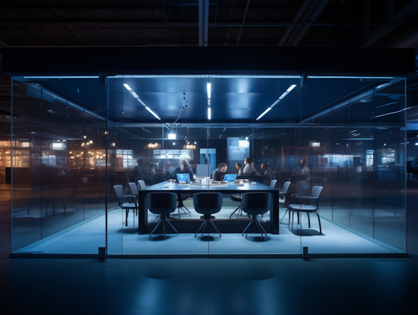 Nocturnal Blue: A Modern Office Meeting in Progress