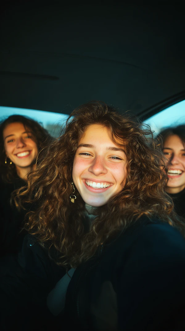 Joyful Friends in a Car