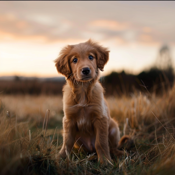 Golden Retriever Puppy at Dusk