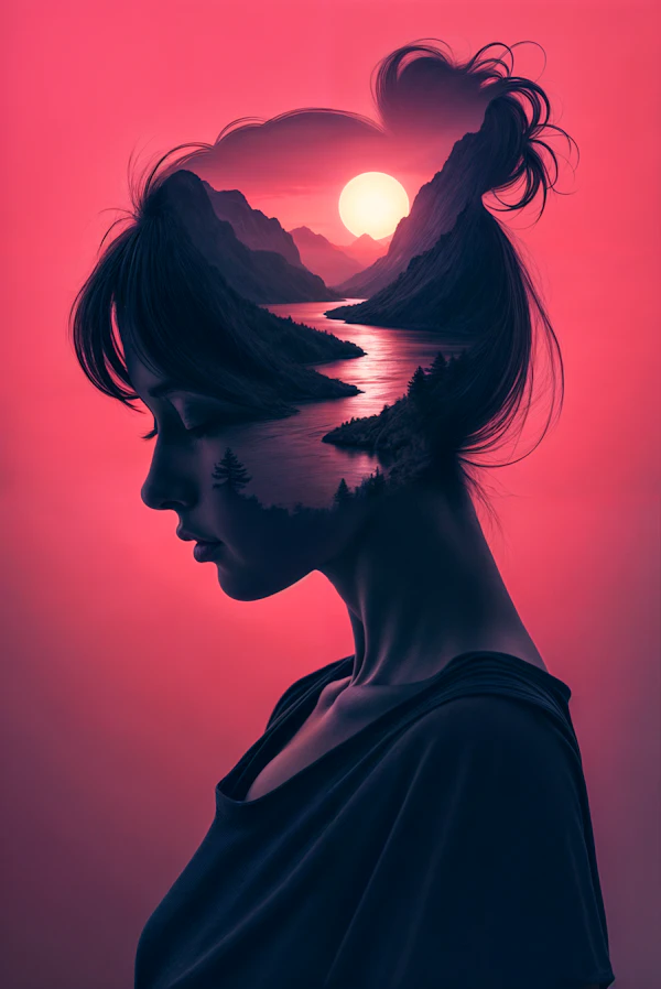 Silhouette of Woman with Landscape